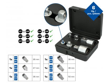 Briliant tools BT024006 Súprava adaptérov, 6-dielna, 1/4" + 3/8" + 1/2" + 3/4"