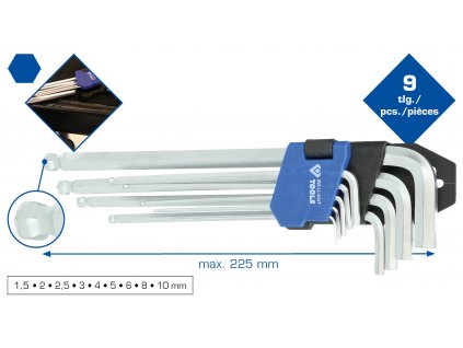 Briliant tools BT045019 Súprava uhlových čapových kľúčov, 9-dielna, imbusový profil, dlhý