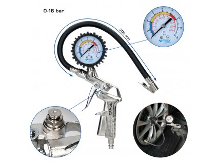 Briliant tools BT691019 Tlakomer na meranie tlaku v pneumatikách, 0-16 bar
