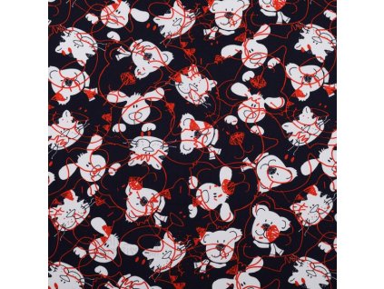 PEJSEK,KOČIČKA bílý + červené čáry na tmavě modré- ŠUSŤÁK KOČÁRKOVÝ /kočárkovina/nepromokavý HF úprava