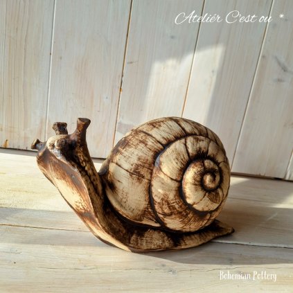 Keramický Zahradní Hlemýžď Čili Šnek 27x 17 cm | Přírodní s Patinou Burel