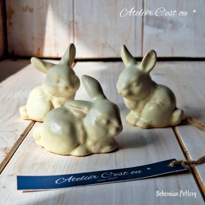 Keramický Zajíček Ušáček Trio 🐰  Matná Bílá
