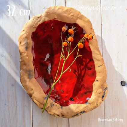 Keramická Mísa Tác Oválná Trojnožka | Hřejivá Červeň 32 cm