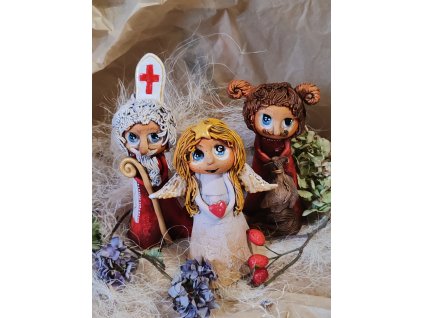 Keramické postavičky-Mikuláš, čert a anděl