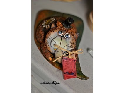 Kočka na listu-keram.figurka