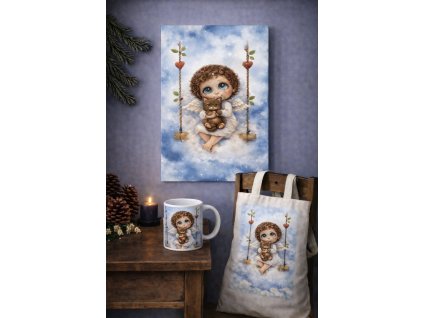 Andílek na houpačce s koťátkem