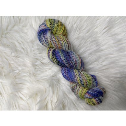 Ručně barvená ponožková příze - Konfety Žluto fialová