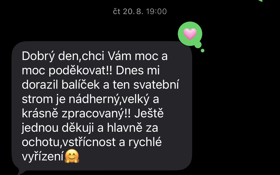 SMS od zákaznice, která zakoupila svatební strom na poslední chvíli.