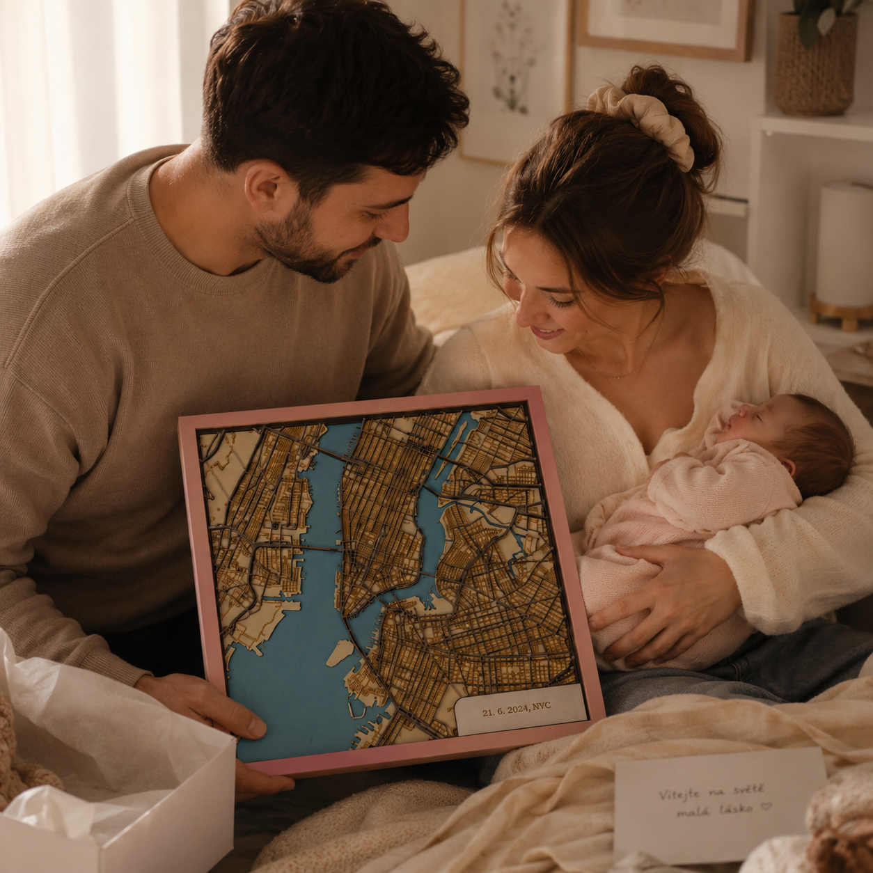 Vzpomínková mapa místa narození miminka do dětského pokoje