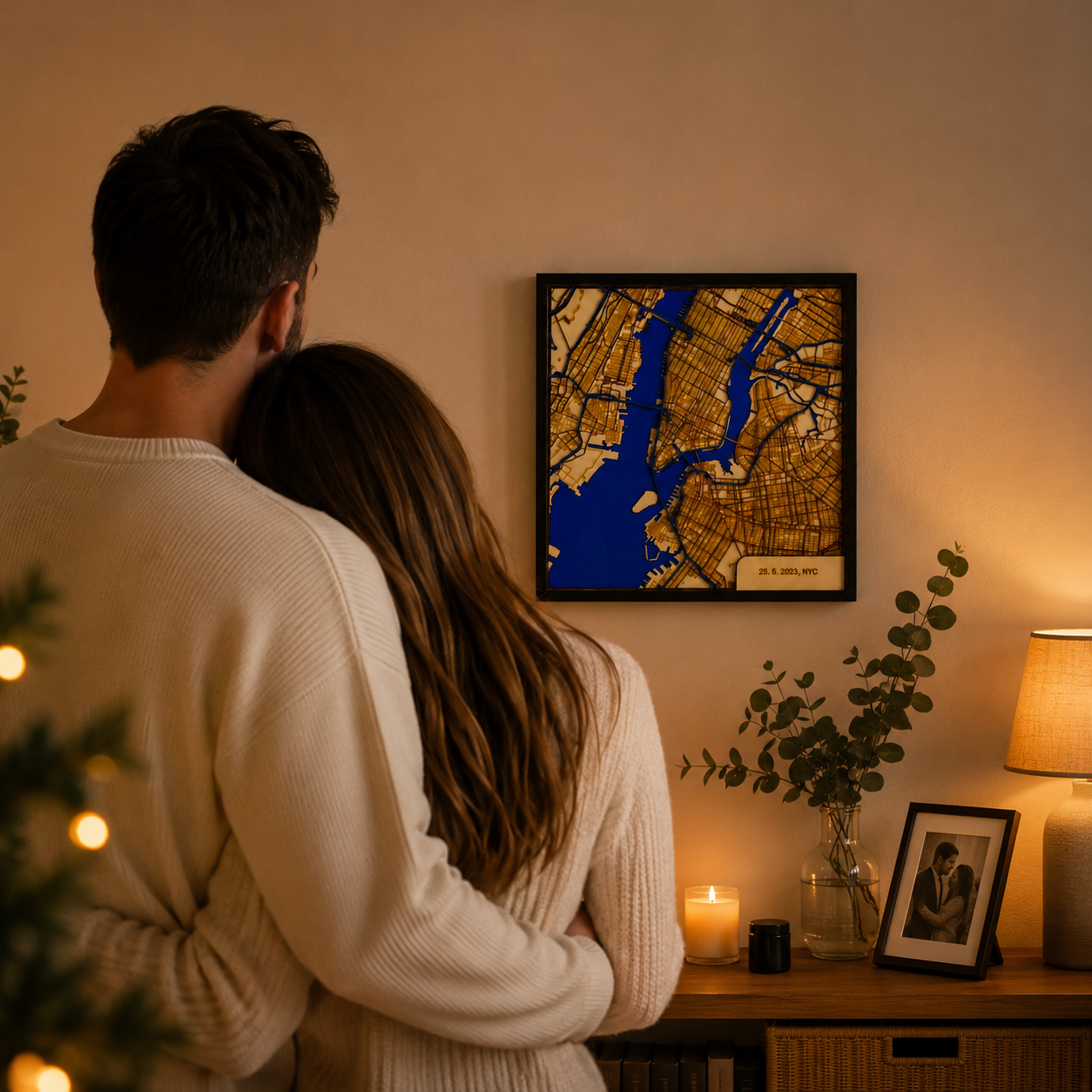 Dřevěná 3D vzpomínková mapa s gravírováním místa a textu