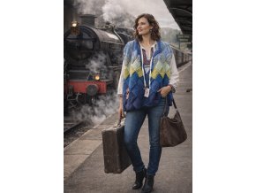 Pletená vesta "oversize" - modro zelený patchwork