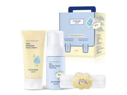 GOONGBE Kids Sada péče o obličej (čisticí pěna 100 ml, hydratační pleťové mléko 80 ml, měkoučká čelenka)