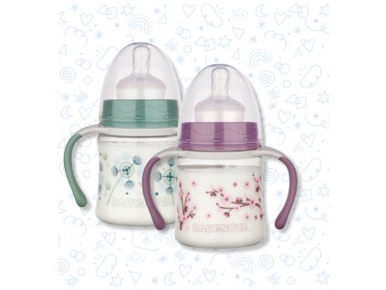 Baby Nova PP Dojčenská fľaša so širokým hrdlom a rukoväťami 0-24m 150 ml
