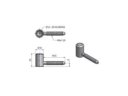 Závěs dveřní 60/12/M8/50 VD Bzn č.97120530