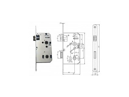 Zámek zadlabací, WC D2355 P-L 72/55/80,čelo 20mm FABDOS