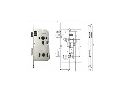 Zámek zadlabací, WC C4350 P-L 90/50/80,čelo 20mm FABDOS