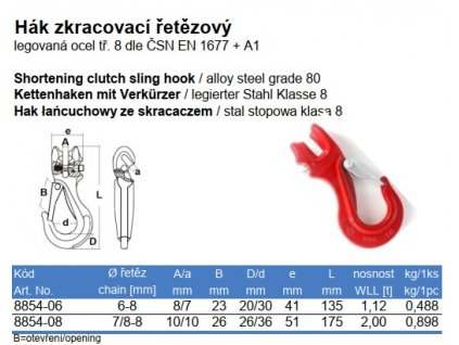 Hák zkracovací řetězový 1,12t