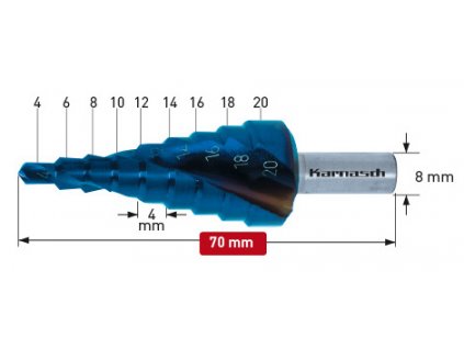 Stupňovitý vrták povlakovaný o průměru 4-20 mm