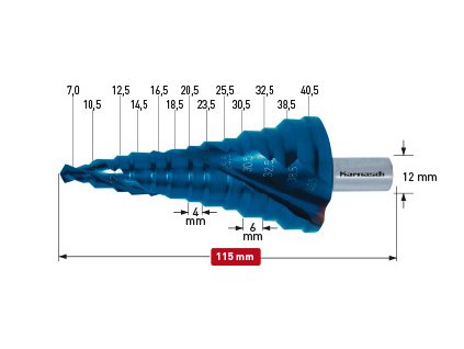 Stupňovitý vrták povlakovaný o průměru 7-38,5 mm