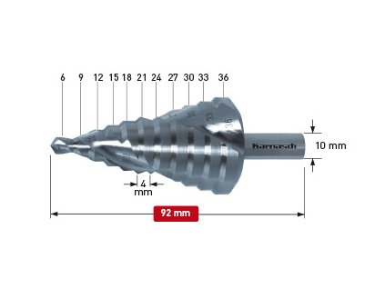 Stupňovitý vrták o průměru 6-36 mm