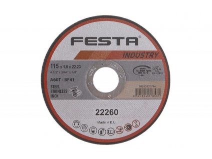 KOTOUČ ŘEZNÝ NA KOV ocel nerez FESTA INDUSTRY (Varianta Kot. řezný kov 115x1x22. 2 FESTA INDUSTRY)