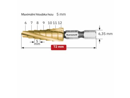 Stupňovitý vrták povlakovaný o průměru 6-12 mm