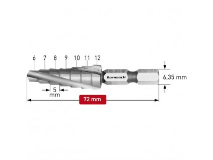 Stupňovitý vrták o průměru 6-12 mm