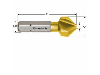 Záhlubník krátký povlakovaný TIN průměr 8,3 mm