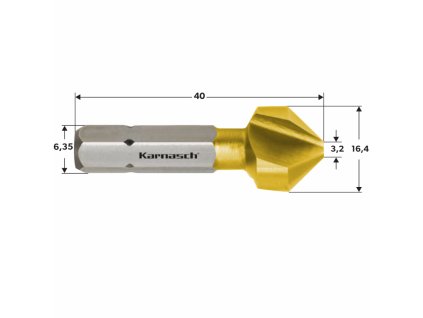 Záhlubník krátký povlakovaný TIN průměr 16,5 mm