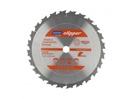 Kotouče na dřevo 355x3.2mm /2.4x30mm Norton Clipper TCT WOOD RIPPING