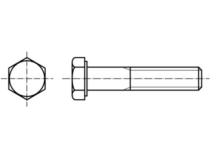 DIN 960 šroub šestihranná hlava M8 stoupání 1 , 8.8 černý částečný závit