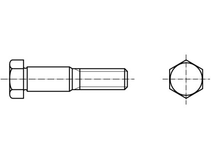 DIN 609 lícovaný šroub šestihranná hlava dlouhý závit 8.8 černý