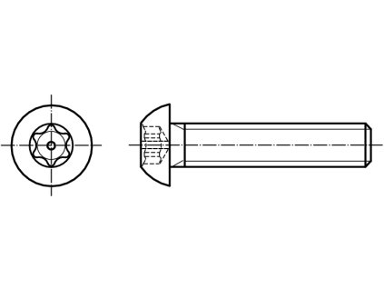 ISO 7380 INBUS (IMBUS) šroub půlkulatá hlava TORX SECURITY BUTTON nerez A2