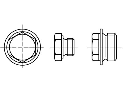 DIN 7604A zátka s vnějším šestihranem válc.závit s nákružkem černá