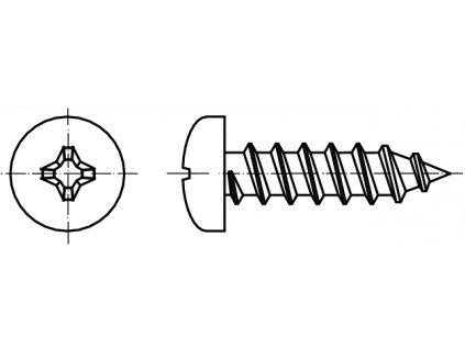 DIN 7981C šroub do plechu s půlkulatou hlavou PHILLIPS (ostrá špička) černý zinek