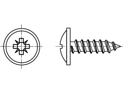 DIN 968C šroub do plechu s půlkulatou hlavou a límcem, s křížovou drážkou PHILLIPS ČERNÝ zinek