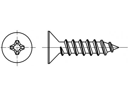 DIN 7982C šroub do plechu se zápustnou hlavou PHILLIPS (ostrá špička) pozink