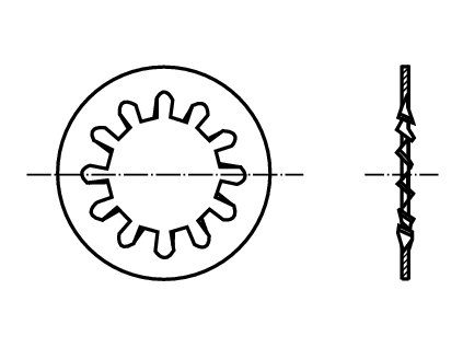DIN 6797I podložka vějířová vnitřní ozubení tvar I nerez A2