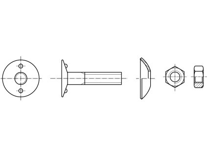 DIN 15237 korečkový šroub +matka+podložka nerez A2