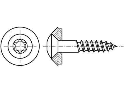 DIN 7995P klempířský vrut do dřeva s čočkovou hlavou, s těsnící podložkou 15mm nerez A2 TORX