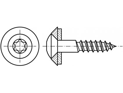 DIN 7995P klempířský vrut do dřeva s čočkovou hlavou, s těsnící podložkou 15mm nerez A2 TORX