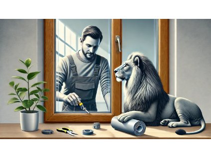 DALL·E 2025 01 23 00.52.48 A professional illustration of a technician in work overalls replacing the rubber seal on a wooden euro window. The technician is focused, carefully i