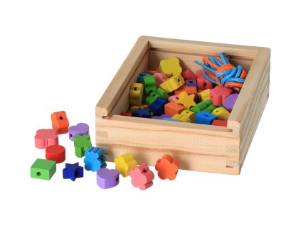 Holzperlen zum Auffädeln in einer Schachtel