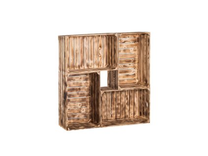 Bücherregal aus geflammten Holzkisten 100 x 100 x 24 cm