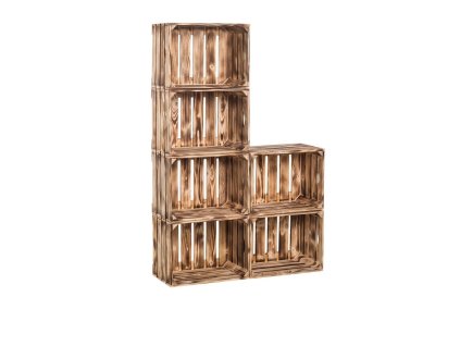 Bücherregal aus geflammten Holzkisten 120 x 80 x 24 cm