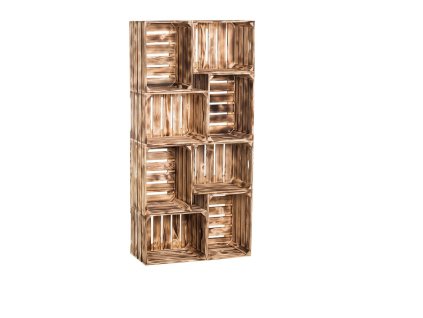 Bücherregal aus geflammten Holzkisten 140 x 70 x 24 cm