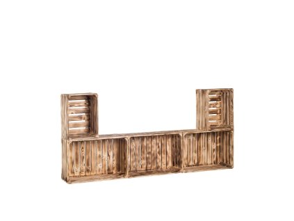 Wohnwand aus geflammten Holzkisten 79 x 180 x 24 cm
