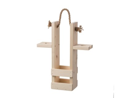 Holzträger für Wein und zwei Gläser