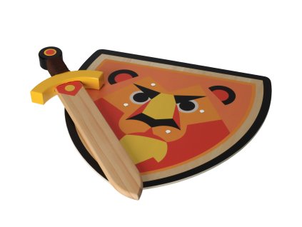 Holzschild mit Schwert – Löwe