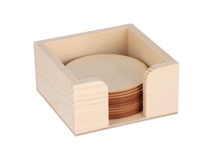 Holzkasten mit runden Untersetzern 10 Stück